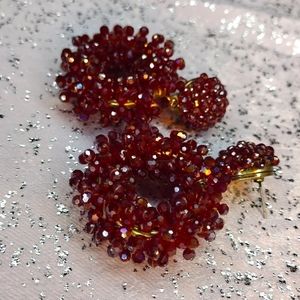 Burgundy Beaded post earrings with gold tone